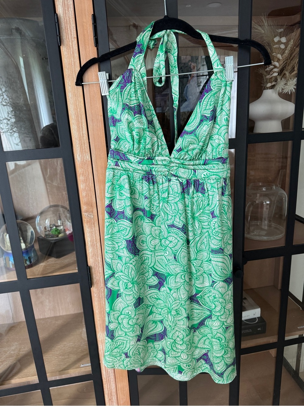 Y2K Alice & Trixie 100% Silk Halter mini Dress kelly tropical Floral Print vneck